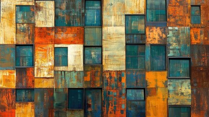Poster - Abstract Architectural Windows in Colorful Panels