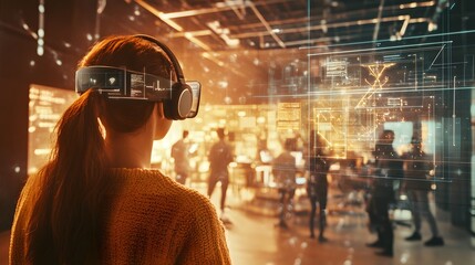 Poster - A team in a dynamic coworking space utilizing wearable tech for efficient project collaboration. 4k resolution, Cinematic Scene