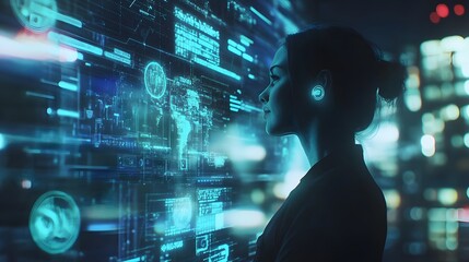 Poster - A modern hybrid team collaborating on blockchain ecosystem visualization through AR-powered platforms. 4k resolution, Cinematic Scene