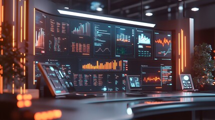 Poster - A hybrid coworking hub featuring blockchain-enabled revenue tracking dashboards in AR interfaces. 4k resolution, Cinematic Scene