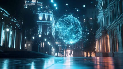 Poster - A hybrid team analyzing blockchain-powered workflow automation through AR-enhanced collaboration platforms. 4k resolution, Cinematic Scene