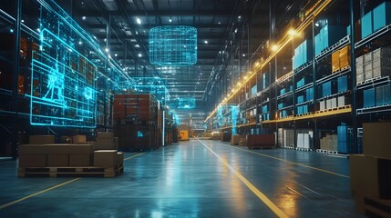 Poster - A collaborative workspace featuring holographic tools for visualizing supply chain efficiency. 4k resolution, Cinematic Scene