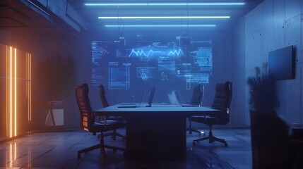 Poster - A collaborative meeting room where holographic insights provide actionable data for marketing campaigns. 4k resolution, Cinematic Scene