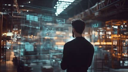 Poster - A futuristic coworking hub showcasing holographic interfaces for analyzing supply chain logistics. 4k resolution, Cinematic Scene