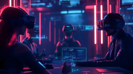Poster - A futuristic team-building exercise held in an immersive metaverse workspace. 4k resolution, Cinematic Scene