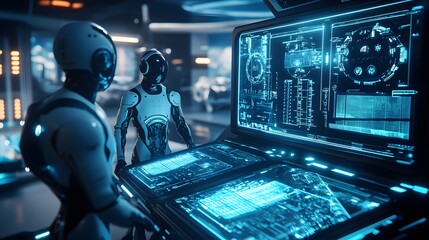Poster - Avatars engaging in real-time resource allocation discussions in a futuristic virtual environment. 4k resolution, Cinematic Scene