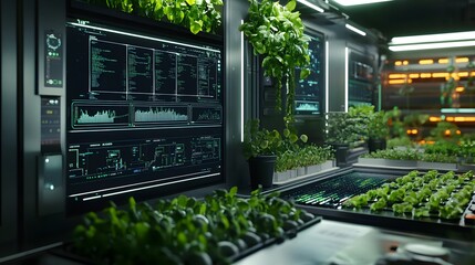 Poster - A futuristic workspace using IoT technology to automate and monitor plant care systems. 4k resolution, Cinematic Scene