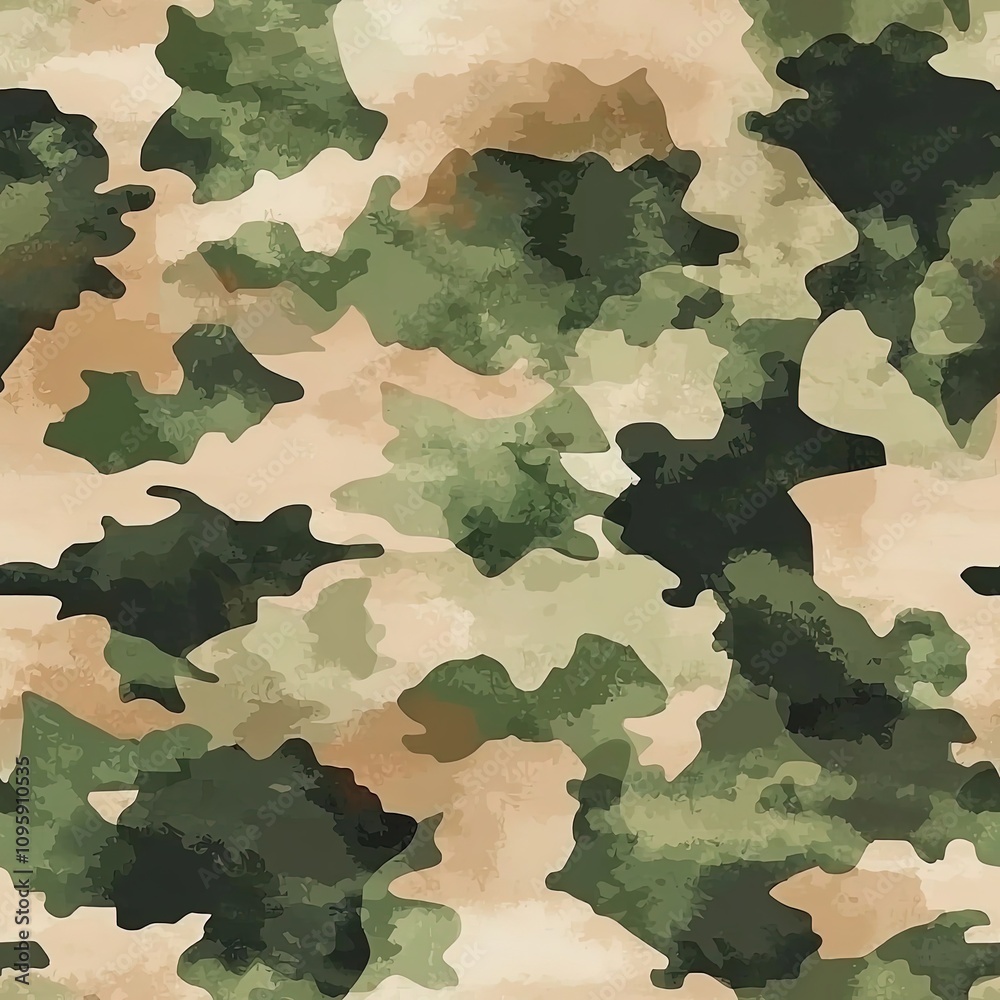 Watercolor Woodlands Tactical Camo Texture, Seamless Hunting Camouflage ...