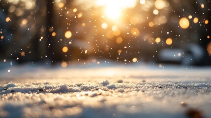 Poster - Winter background with snowflakes and bokeh lights. Winter landscape. - Generated AI