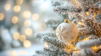 Poster - Decorated Christmas tree on blurred background with bokeh effect - Generated AI