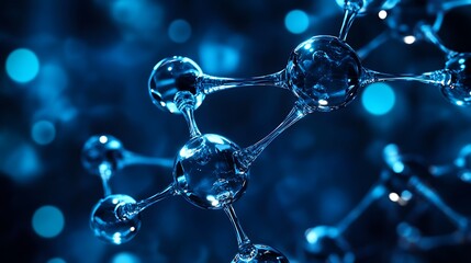 Poster - Molecule structure on blue background. 3d illustration, 3d render - Generated AI