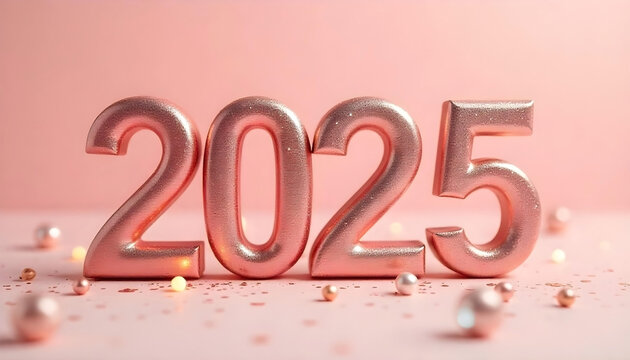 Rose gold numbers 2025 pink background