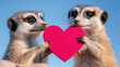 © Elena - Meerkats Holding a Heart-Shaped Sign While Standing Under a Clear Blue Sky During a Sunny Day in a Natural Habitat