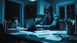 © Ariwasabi - Single Mother Working Late on Laptop in Dimly Lit Kitchen, Balancing Career, Finances, and Parenthood. A Story of Strength and Dedication. Image Made Using Generative AI