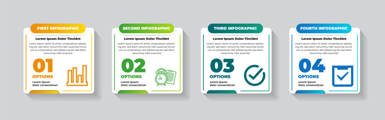 Poster - abstract modern Infographic 4 Options Banner. square layout background design. four step with number and icon element.