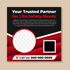 Aufkleber - your trusted partner for life safety needs social media post banner set, internet security advertisement concept, browser safety abstract square ad, digital lock flyer leaflet concept. space for photo