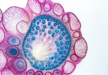 Poster - Detailed Close-Up of Vibrant Plant Cells Showcasing Intricate Patterns and Textures in Nature's Micro World of Colorful Biological Structures