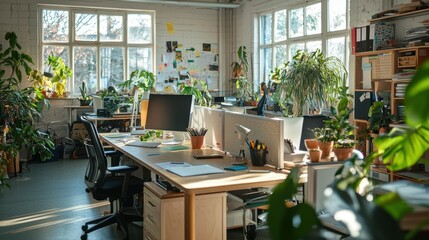 Poster - Boosting productivity in a bright open office with plants and tech tools