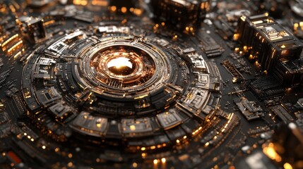 Poster - macro photography of futuristic tech representing artificial intelligence and innovation, close-up o