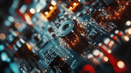 Poster - macro photography of futuristic tech representing artificial intelligence and innovation, close-up o