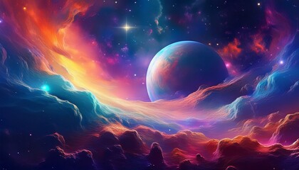 colorful nebula with planet and starfield