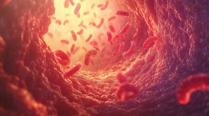 Poster - 3D illustration of a clogged artery showing cholesterol plaques buildup, impeding the flow of red blood cells and narrowing the passage