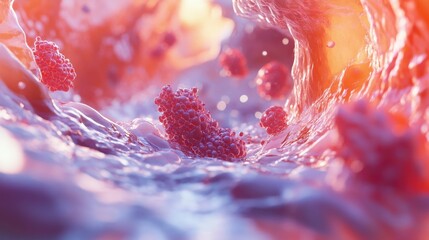Poster - 3D illustration of a clogged artery showing cholesterol plaques buildup, impeding the flow of red blood cells and narrowing the passage