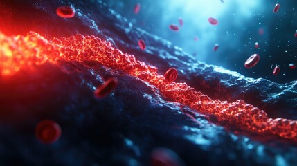 Poster - 3D illustration of a clogged artery showing cholesterol plaques buildup, impeding the flow of red blood cells and narrowing the passage
