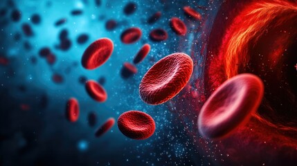 Poster - A 3D illustration showing cholesterol plaques in an artery, blocking the flow of red blood cells and impairing circulation in the cardiovascular system