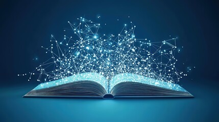 Poster - Artificial intelligence creating an ebook with polygonal design of interconnected lines and points on a blue background 8k Resolution