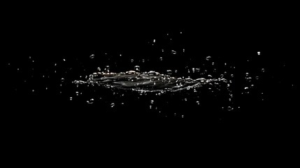 Poster - Slow-motion shot of water droplets falling into water, captured against a black background for an elegant and minimalist feel
