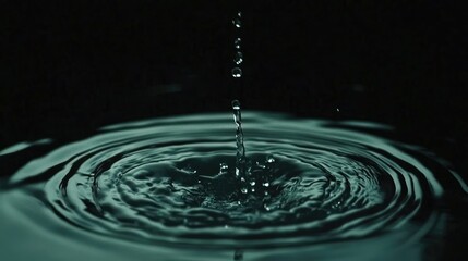 Aufkleber - Slow-motion shot of water droplets falling into water, captured against a black background for an elegant and minimalist feel