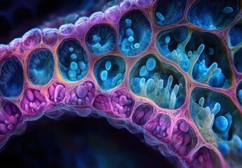 Poster - Vibrant Microscopic View of Cellular Structures Showcasing Colorful Patterns, Textures, and Organisms Under Optical Magnification in a Stunning Natural World