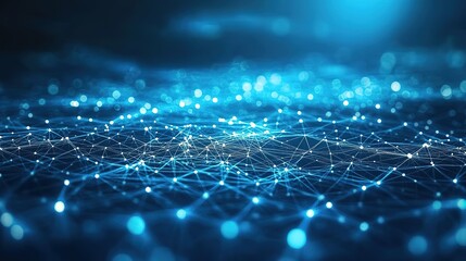 Poster - Artificial intelligence creating an ebook with polygonal design of interconnected lines and points on a blue background 8k Resolution
