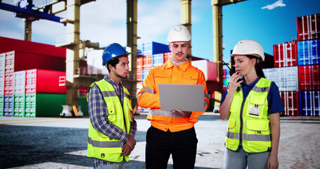 Poster - Shipping Port Worker Using Technology. Logistics Management