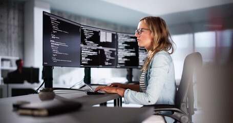 Fototapete - Software Programmer Or Coder Woman