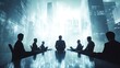 © pongtap - Business meeting corporate office digital strategy futuristic silhouetted view collaboration