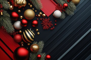 Wall Mural - Modern 3D abstract Christmas design, with sleek geometric patterns and subtle festive touches, ideal for creating eye-catching banners and advertising materials