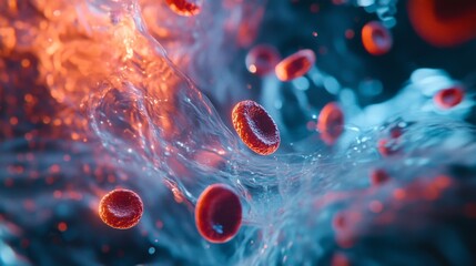 Poster - Microscopic action of blood cells in motion human body scientific visualization abstract environment close-up view health concept