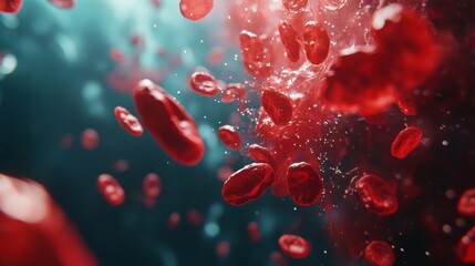 Poster - Dynamic flow of red blood cells microscopic level scientific visualization abstract environment close-up view health concept