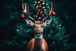 © good everyday - Festive deer with Christmas ornaments on antlers.
