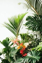 Wall Mural - Lush tropical foliage, vibrant flowers.