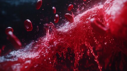 Poster - Dynamic splash of red liquid close-up action abstract concept studio environment high-contrast viewpoint for visual impact