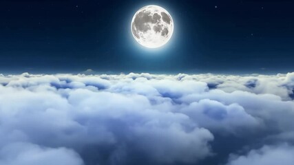 Aufkleber - The full moon shines brightly over a blanket of soft clouds, casting a serene glow in the night sky, creating a peaceful and dreamlike atmosphere.