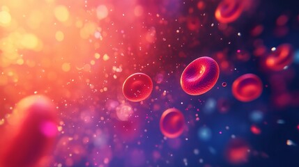 Poster - Dynamic depiction of blood cells under microscope laboratory environment scientific visualization colorful abstract viewpoint for research impact
