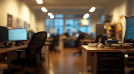 Poster - Dynamic office environment modern workspace business setting urban location indoor viewpoint collaborative concept for productivity