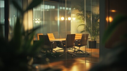 Poster - Collaborative meeting in modern office space urban setting interior design professional environment close-up conceptual view