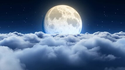 Aufkleber - The bright full moon hangs majestically in a clear night sky, casting a gentle glow over soft, fluffy clouds, creating a peaceful and serene ambiance.