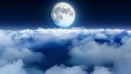 Aufkleber - A stunning full moon shines brightly in the night sky, illuminating soft, fluffy clouds below. The scene captures a tranquil moment of natural beauty.