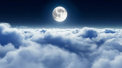 Aufkleber - The full moon shines brightly above a sea of soft clouds, casting a gentle glow across the nighttime sky, creating a tranquil and peaceful atmosphere.